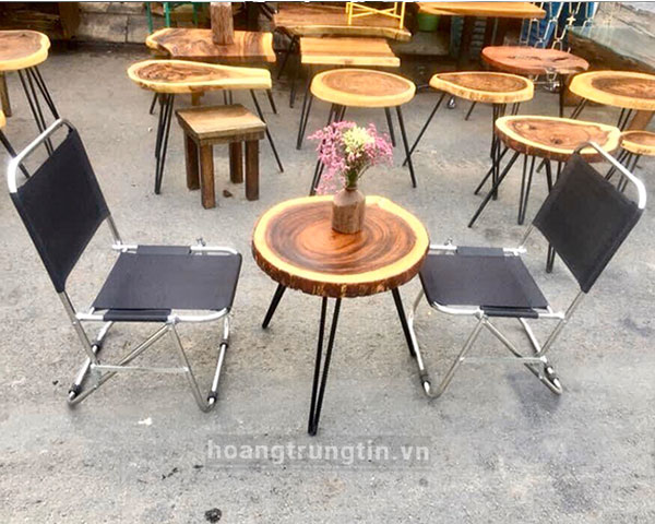 Bàn ghế trà chanh ghế xếp inox bàn gỗ xà cừ – BGTCHTT003