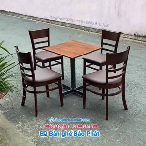 Bộ bàn ghế Cabin Cafe gỗ cao su GGBP001 9 Bàn ghế cafe cabin gỗ nệm