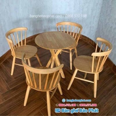 Bàn ghế cafe gỗ 9 nan