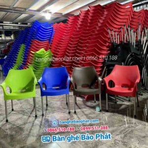 Bàn ghế cafe nhựa đúc chân inox ống 27 (ghế kim ngọc Ø27)