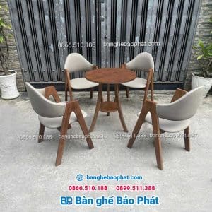 Bàn ghế gỗ cafe chữ A bàn 2 tầng