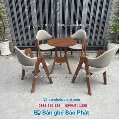 Bàn ghế gỗ cafe chữ A bàn 2 tầng