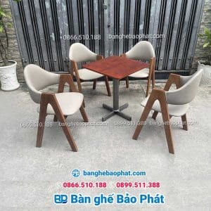 Bàn ghế gỗ cafe chữ A bàn chân trụ