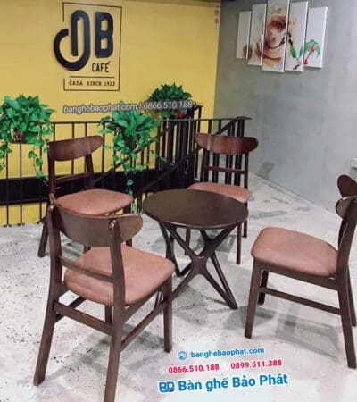 bàn ghế gỗ cafe mano sơn nâu