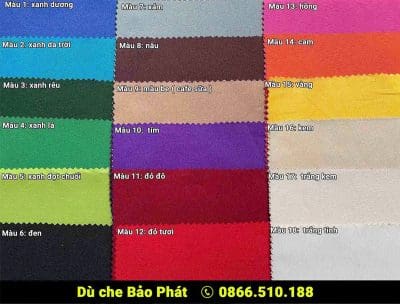 Bảng màu của dù lệch tâm vuông 3m x 3m.