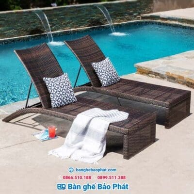 ghế giường tắm nắng nhựa giả mây Bảo Phát GTNNGMBP006