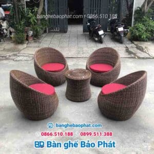 Bộ bàn ghế trứng mây nhựa cafe dây tròn dẹp BP051
