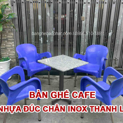 Bàn ghế cafe nhựa đúc chân inox thanh lý Mới 95% giá rẻ