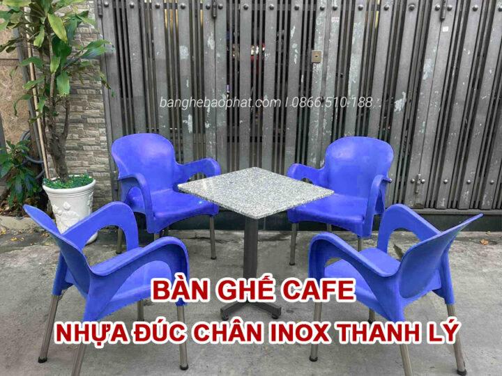 Bàn ghế cafe nhựa đúc chân inox thanh lý Mới 95% giá rẻ