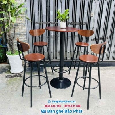 Ghế bar gỗ cao su chân sắt Bảo Phát 002