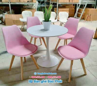 Bộ bàn ghế quán trà sữa cafe nệm gỗ BGTSBP009