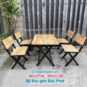 bàn ghế quán ăn xếp sắt gỗ