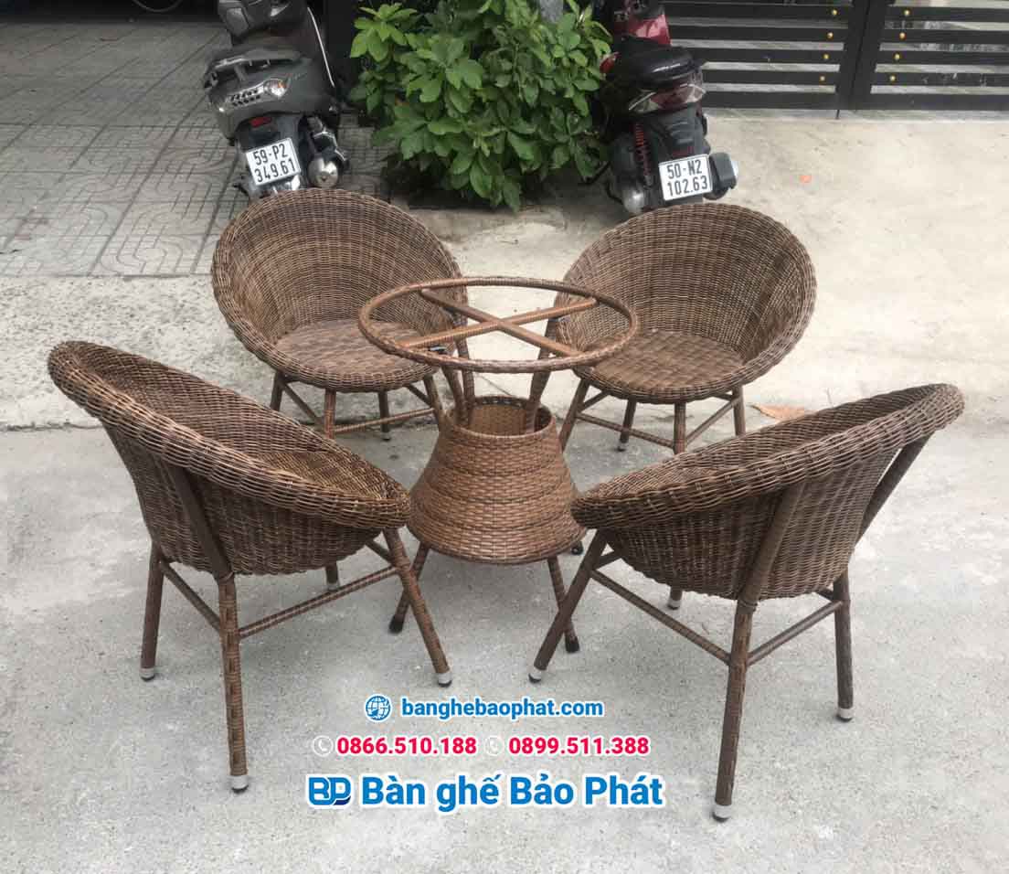 Thanh lý bàn ghế cafe tại Nha Trang giá rẻ chất lượng cao 36 Thanh lý bàn ghế nhựa giả mây cafe tại Nha Trang họa tiết đẹp mắt