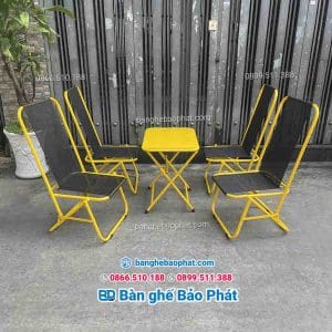 Ghế xếp lò xo lưng cao lưới textilene xưởng bàn ghế Bảo Phát. 10 Ghế xếp lò xo lưng cao màu vàng