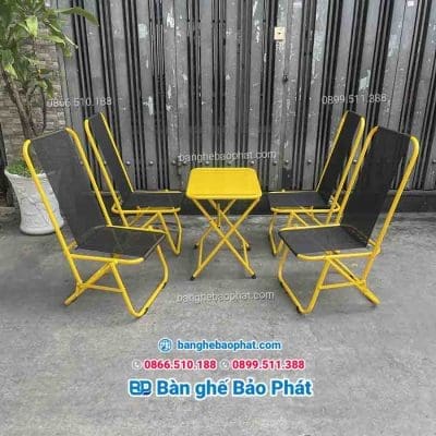 Ghế xếp lò xo lưng cao màu vàng
