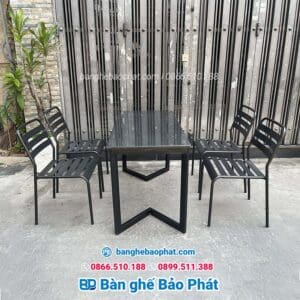 Bộ bàn ghế cà phê sắt Bảo Phát BGSBP004 9 Bàn ghế sắt cà phê bàn dài 1m2