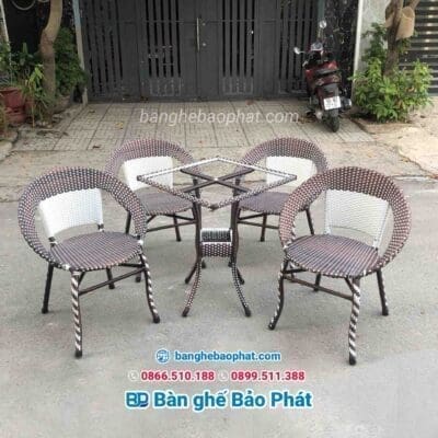 Bàn ghế đĩa lưng thấp nhựa giả mây BGNGMBP004