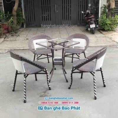 Bàn ghế đĩa lưng thấp nhựa giả mây BGNGMBP004 - Ảnh 2