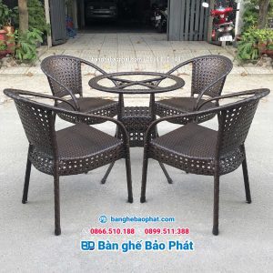 Ghế mây nhựa thúng bầu BGNGMBP007 25 Bàn ghế mây nhựa thúng bầu đan mắt cáo màu nâu