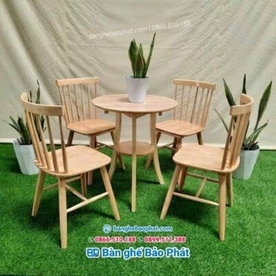 bàn ghế gỗ cafe 7 thanh tiện