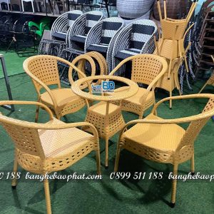 Ghế mây nhựa thúng bầu BGNGMBP007 23 Bàn ghế mây nhựa thúng bầu đan mắt cáo màu vàng mây