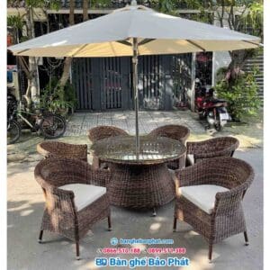 Bàn ghế nhựa giả mây ngoài trời 6 người ngồi BGNGMNTBP002