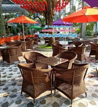 Bàn ghế nhựa giả mây ghế thúng dây tròn