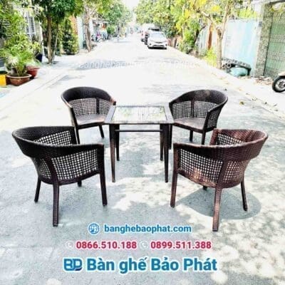 Bàn ghế mây nhựa đan hàng rào BGNGMBP008 - Ảnh 3