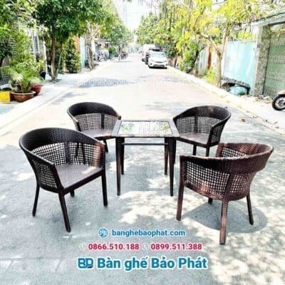 Bàn ghế mây nhựa đan hàng rào BGNGMBP008
