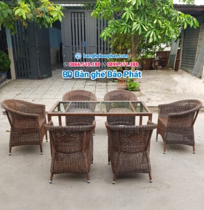 Bàn ghế nhựa giả mây ghế thúng dây tròn BGNGMCPBP009 - Ảnh 4