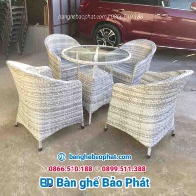 bàn ghế mây nhựa ghế thúng bành dây dẹp màu xám