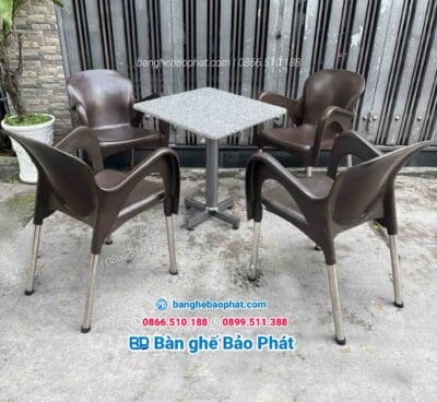 Bộ bàn ghế nhựa cafe ngoài trời chân inox BGNBP001 - Ảnh 2