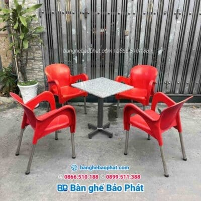 Bộ bàn ghế nhựa cafe ngoài trời chân inox BGNBP001 - Ảnh 3