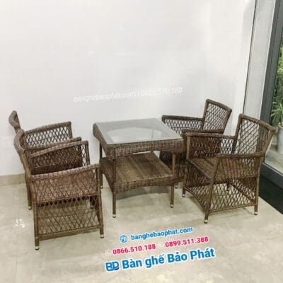 Bàn ghế nhựa giả mây diana hàng rào đan sợi tròn (ghế cafe highland)