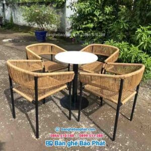 Bộ bàn ghế nhựa giả mây GNGMBP010 8 bàn ghế quán cafe nhựa giả mây