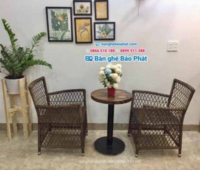 Bàn ghế nhựa giả mây diana hàng rào đan sợi tròn - Ảnh 2