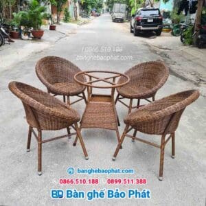 Bàn ghế nhựa giả mây ghế runam BGNGMBP013 7 Ghế mây nhựa cafe runam