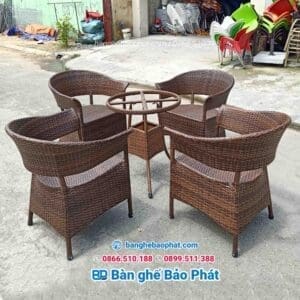 Bàn ghế Nhật Nguyệt nhựa giả mây BGNGMBP012 9 ghế nhựa giả mây giả gỗ