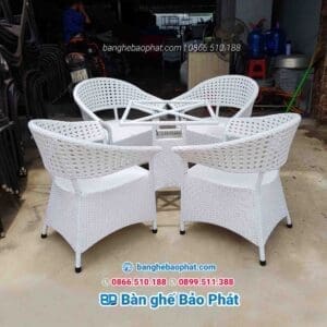Bàn ghế Nhật Nguyệt nhựa giả mây BGNGMBP012 10 ghế nhựa giả mây nhật nguyệt đan mắt cáo màu trắng