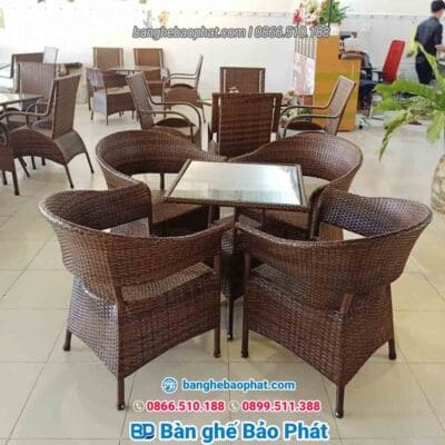 bàn ghế nhựa giả mây nhật nguyệt giả gỗ