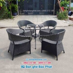 Bàn ghế Nhật Nguyệt nhựa giả mây BGNGMBP012 8 ghế nhựa giả mây nhật nguyệt trắng đen