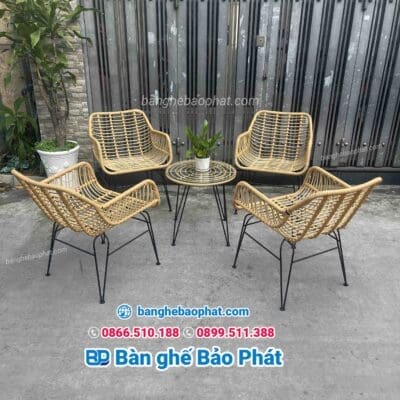 Bàn ghế nhựa giả mây cà phê BGNGMBP023 - Ảnh 3