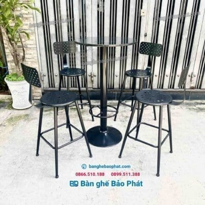 Ghế bar chân sắt mặt sắt CNC