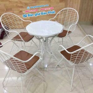 Bàn ghế sắt cafe Bảo Phát BGSBP010 13 ghe sat ngoai troi mau trang