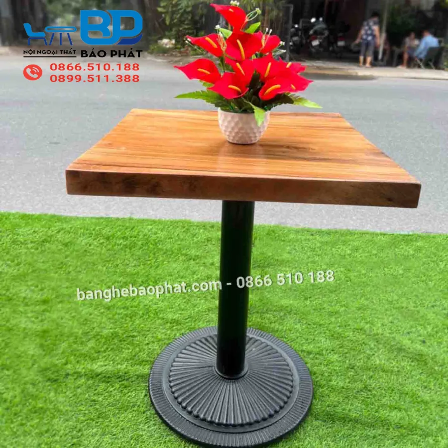 Bàn cafe gỗ me tây mặt vuông