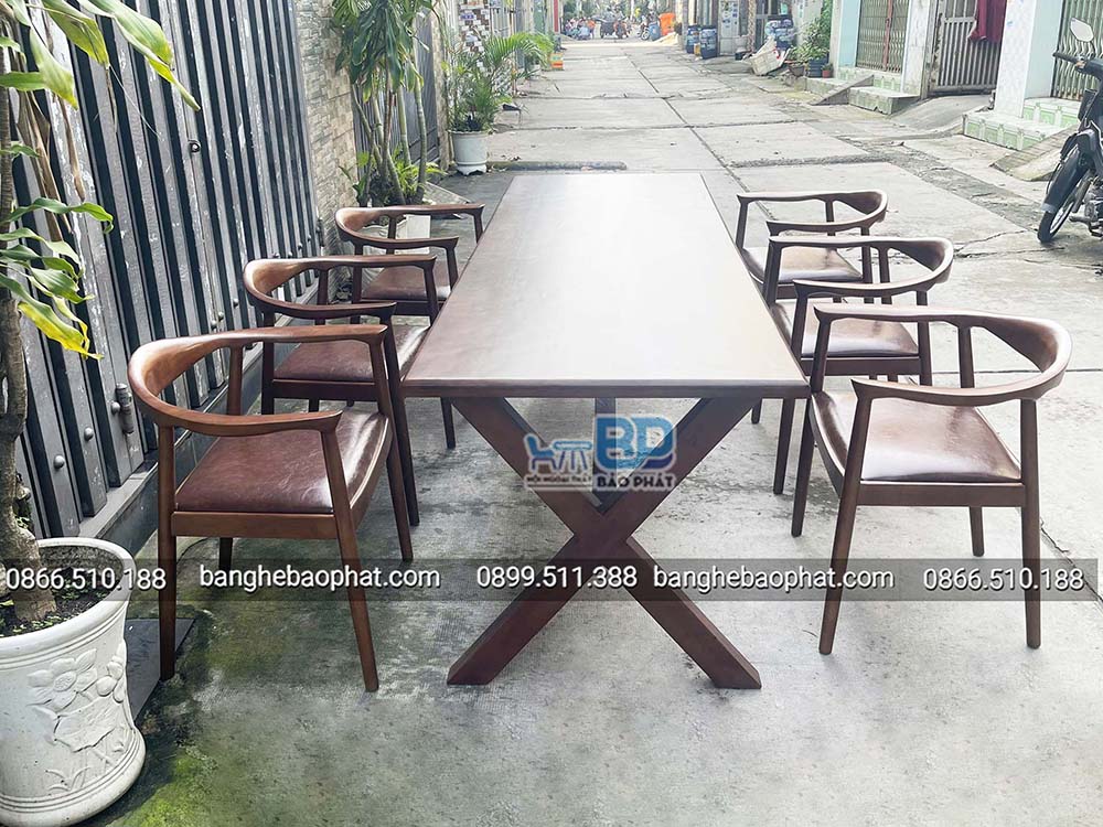 Bàn ghế gỗ kennedy BGGBP012 14 Bàn dài quán cafe kết hợp ghế gỗ kennedy