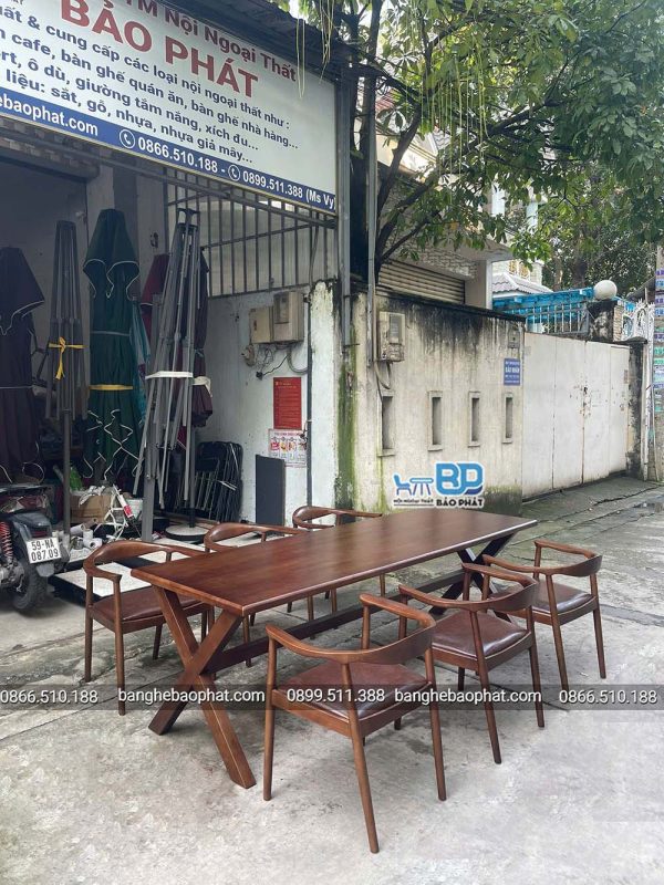 Bàn ghế gỗ kennedy BGGBP012 26 Bàn dài quán cafe kết hợp ghế gỗ kennedy giá rẻ xưởng bàn ghế Bảo Phát