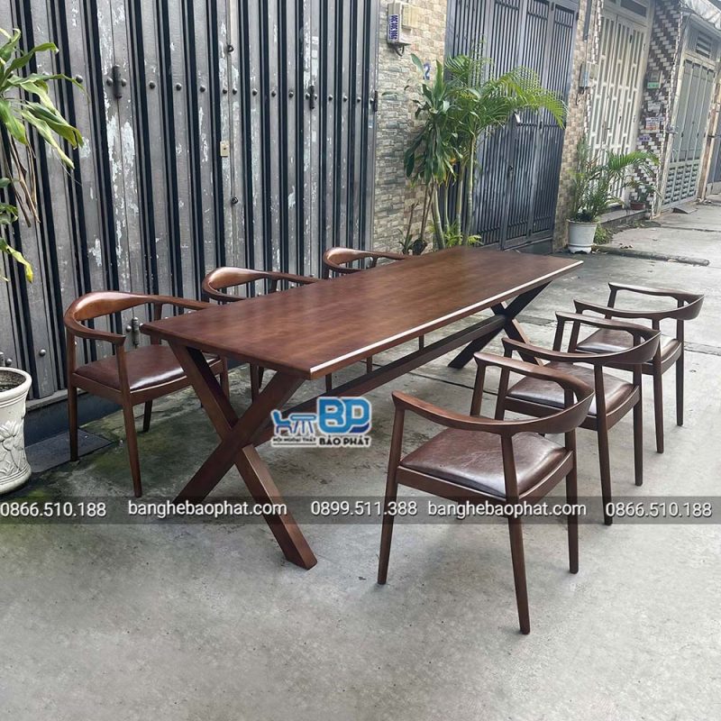Bàn ghế gỗ kennedy BGGBP012 24 Bàn dài quán cafe kết hợp ghế gỗ kennedy