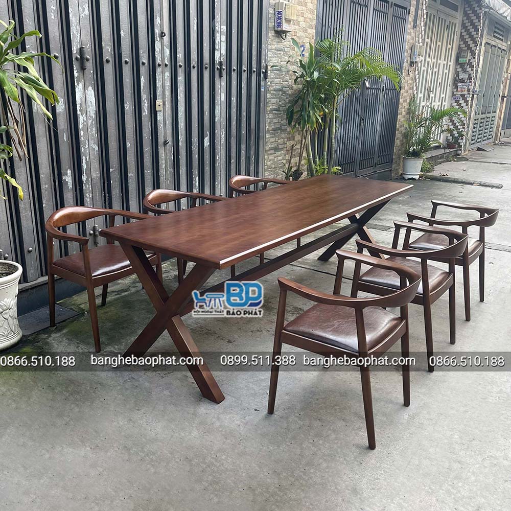 Bàn ghế gỗ kennedy BGGBP012 13 Bàn dài quán cafe kết hợp ghế gỗ kennedy