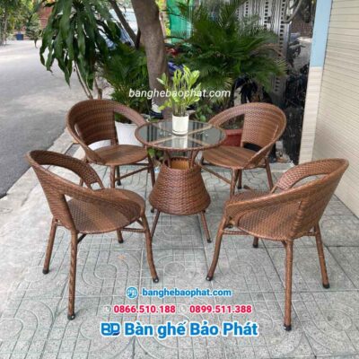 Bàn ghế bạch tuột nhựa giả mây đan màu giả gỗ